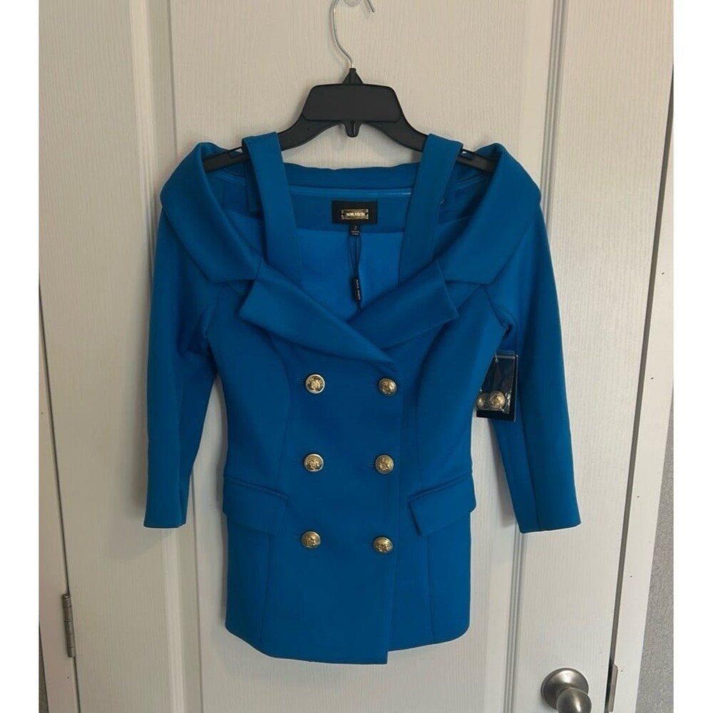 Alexia Admor size 2 Blue Double-Breasted Blouse with Tailored Fit NWT